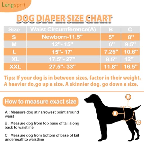 Image of Langsprit Washable Female Dog Diapers (3 Pack) - No Leak Reusable Diapers for Doggy Female in Period - Highly Absorbent Dog Heat Panties with Adjustable Snaps L Size