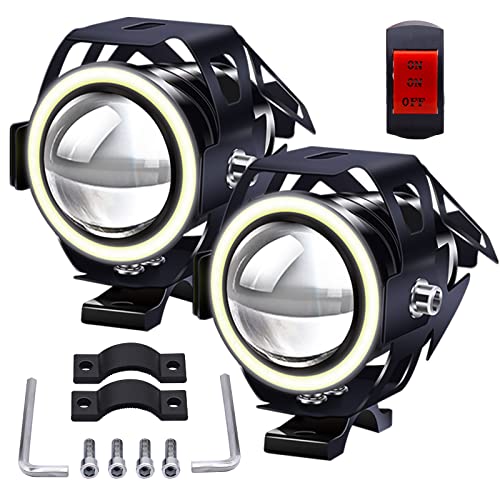 Biqing Phare Moto Feux Additionnels LED Phares Avant Moto U7 LED Antibrouillard de Motos avec interrupteur pour Motos Quad Scooter