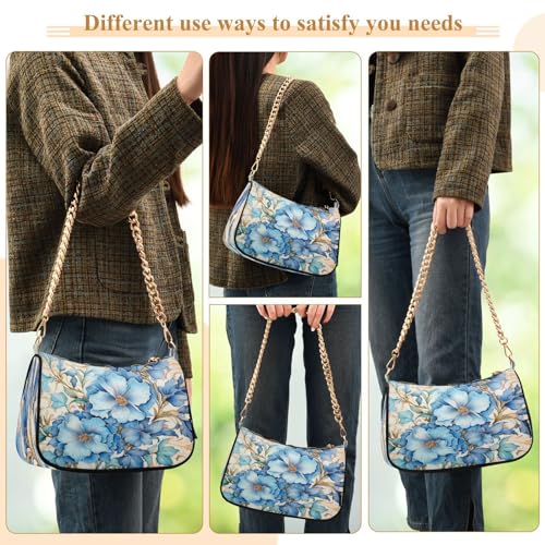Image of Shoulder Bags for Women Flower Floral Hobo Tote Handbag Small Clutch Purse with Zipper Closure