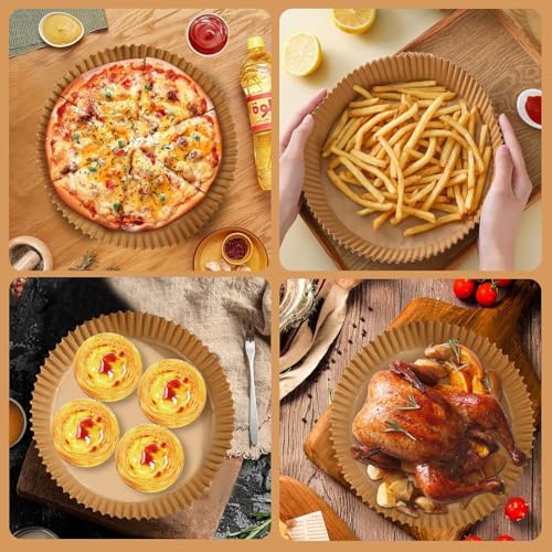 Image of 100 PCS Air Fryer Paper Sheet Parchment Paper Liners - Non-Stick, Heat Resistant, Baking Paper - Disposable, Food-Grade, Grease-Proof Sheets. (Round Paper- 8 INCH)