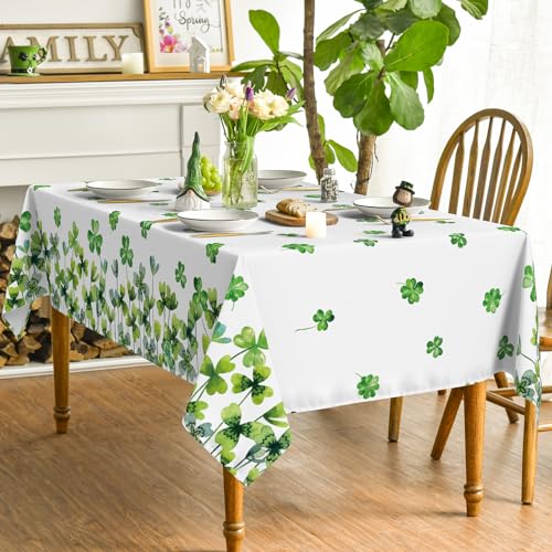 Horaldaily St. Patrick's Day Rectangular Tablecloth 60×84 Inch, Watercolor Lucky Shamrock Washable Table Cover for Party Picnic Dinner Decor by Horaldaily - Image 3
