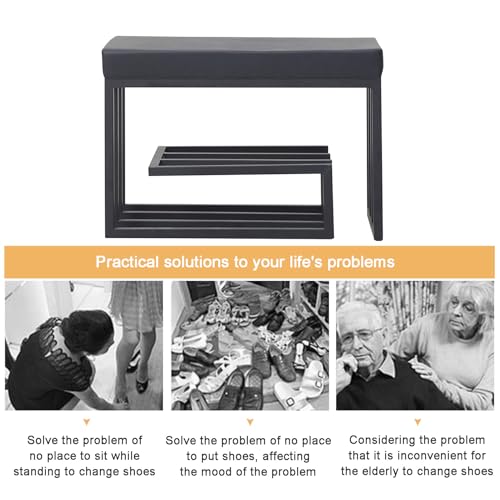 Banc à chaussures moderne du milieu du siècle noir avec rangement - 6