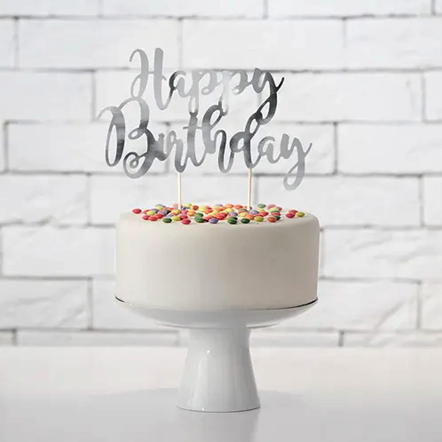 Topper Per Torta Happy Birthday Argento - Decorazione Per Compleanni E Feste - Foto 11