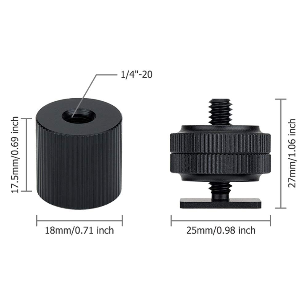 JJC Adaptateur griffe pour appareil photo pour vis mâle/femelle 1/4"-20, appareil à visser léger, micro flash trépied pour SmallRig Magic Arm 1498 1497