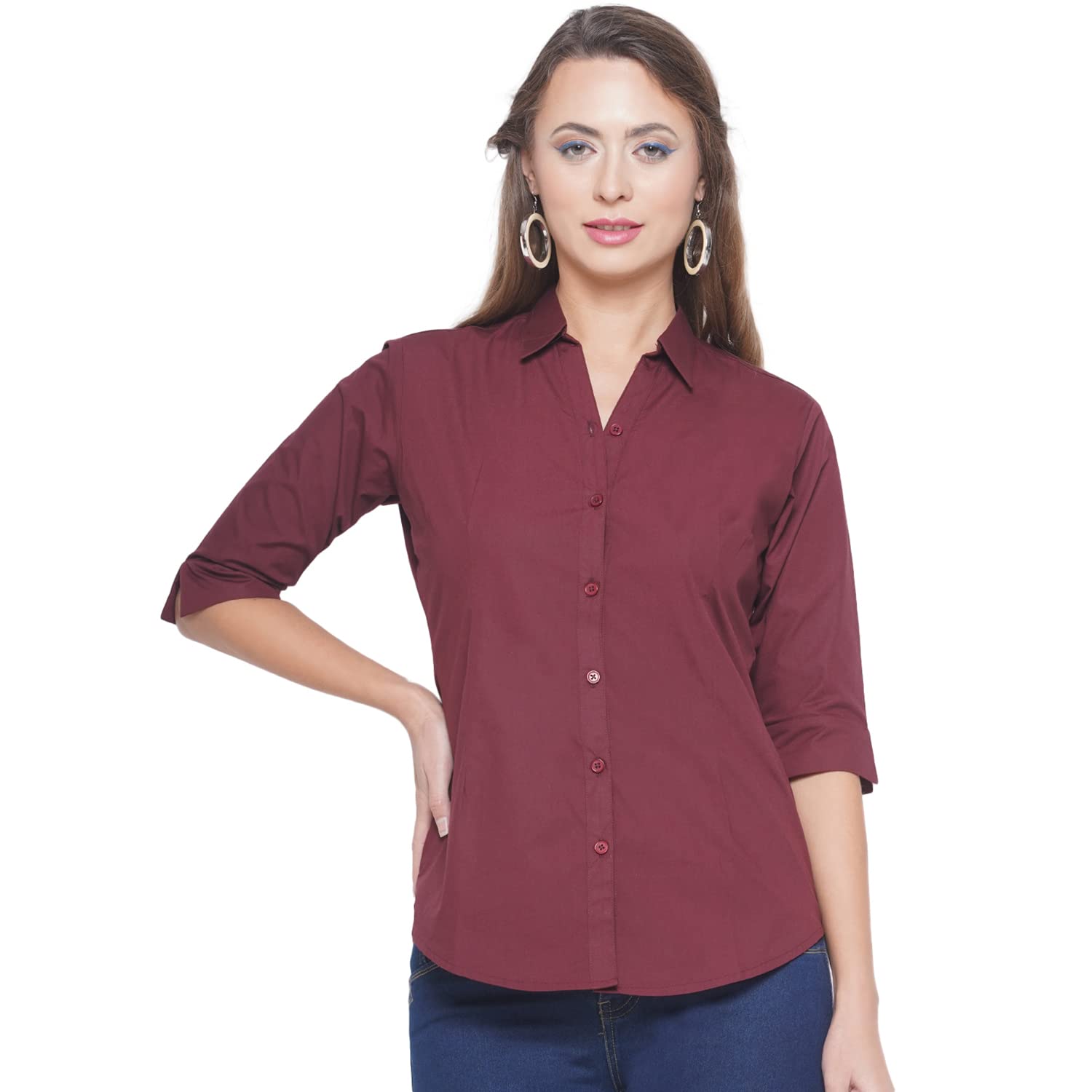 Women's 3/4 Sleeve Formal Shirt | Polycotton Office Wear Shirt for Women | Regular Fit Business Casual Work Shirt-picture-59