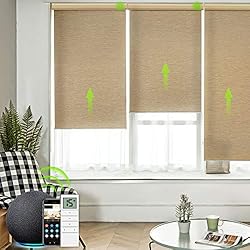Estores Inteligentes Yoolax persiana Inteligente con Control Remoto, con Alexa, estores enrollables eléctricos de Media Sombra con tamaño Personalizado, con Solar de batería Recargable para el hogar(Beige Natural)