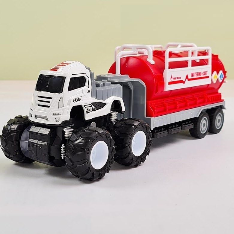 Image of Friction Powered Fire Rescue Truck Toy for Boys Girls Kids Watering Cart Trailer 1:43 Die cast Alloy Fire Water Tanker Miniature Truck Pull Back Vehicle Gift (Pack of 1, Multicolor)