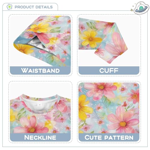 JUNZAN Watercolor Pink Yellow Flowers Big Girls Sweatshirt Hoodie Crewneck Kids Hoodies Boys Camping 4T3