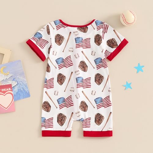 FIOMVA 4th of July Baby Boy Girl Outfits Toddler Baseball Outfit Newborn Romper Infant Jumpsuit American Flag Clothes3