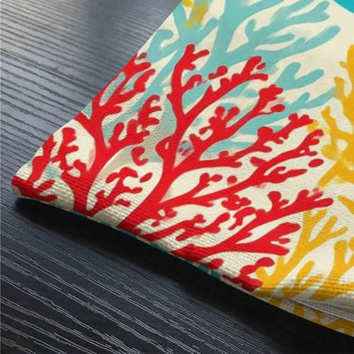 Image of Smooffly Throw Pillow Cover Corals Colorful Artwork Light Blue Orange Red Blue Cotton Linen Throw Lumbar Pillow Case Cushion Cover Home Office Decorative Rectangle 12 X 20 Inches