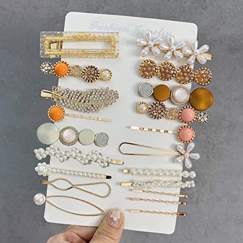 Mehayi 20 PCS Hair Accessories for Decorative Party Wedding, Pearl Hair Clips Set Fashion Korean Acrylic Resin Hair Barrettes, Bobby Pins Hairpins for Women and Ladies Girls Headwear Styling Tools