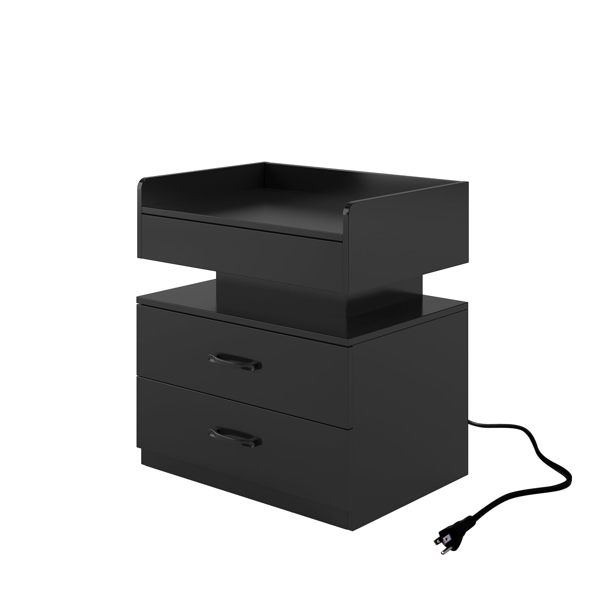 Nightstand with Charging Station, LED Strip Light and Remote, 2 Drawers, Large Storage, MDF, Side Table for Bedroom, Living Room, Sofa, Bedside, End Table, Study Desk, Load Capacity 88 lbs,Black
