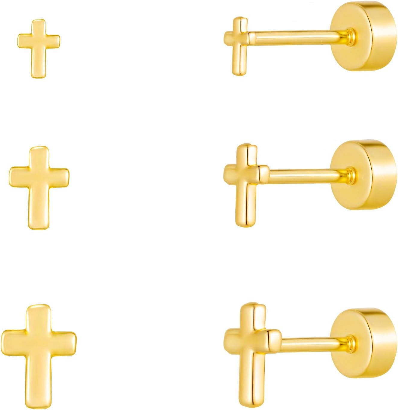 3 Pairs Tiny Flat Back Earrings, Hypoallergenic 14K Real Gold Plated Helix Cartilage Earrings Post Studs Jewelry for Women Gift