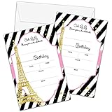 ZIIUFRN Paris Birthday Invitations With Envelopes(4' X 6'), 20 Sets Teens Fill-In Birthday Party Personalized Invites For Boys Girls-b05