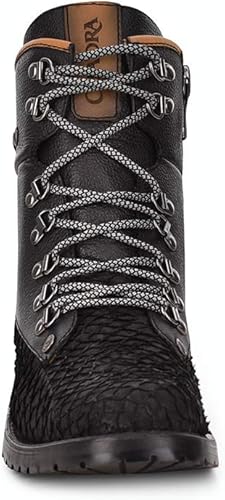 Miniatura 3 de Cuadra Bota minera para hombre en piel auténtica pirarucu y piel bovina con cordones y cremallera