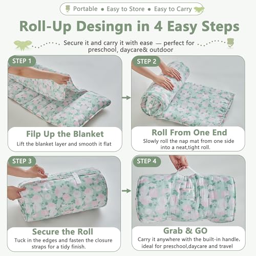 Image of Toddler Nap Mat with Removable Pillow,Ultra Soft Slumber Bags for Girls,Kids Sleeping Bags with Roll Up Design, Perfect for Preschool,Daycare,Kindergarten