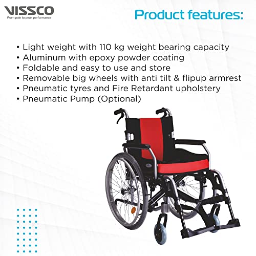 Image of Vissco Superio Aluminium Wheelchair with Removable Big Wheels WIth Folding Mechanism & Flippable Armrest, Weight Bearing Capacity 110kg - Color (Multicolor)