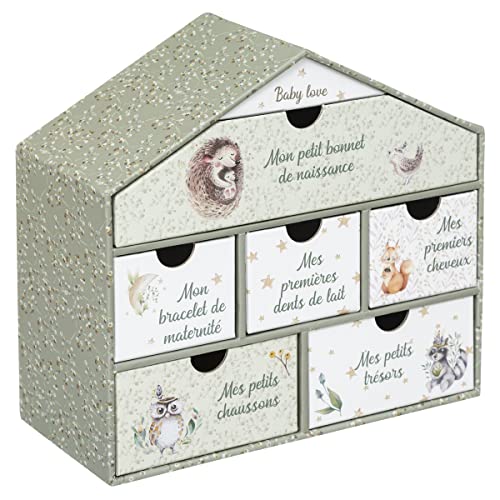 ATMOSPHERA CREATEUR D'INTERIEUR ATM-174345B Atmosphera-Coffret Naissance Forme Maison 5 Tiroirs à Souvenirs déco Vert, cm