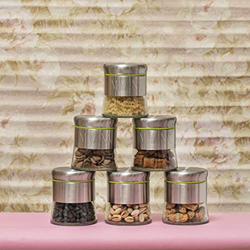 Image of 350Ml Stainless Steel Canister Glass Jar With Lid,Premium Pantry Organizers Containers And Perfect Kitchen Storage For Canning Cereal,Coffee,Sugar,Tea,Pasta And Beans Containers Set Of 2,Silver