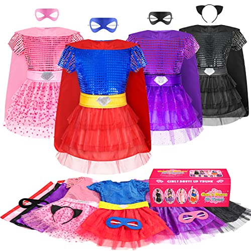 Princess Dresses For Girls Dress Up Clothes Trunk, Bibuty Pretend Play Costumes With 4 Sets Of Girls Tutu Skirts, Supergirl Capes, Belts, Masks, Costumes Toys Gifts For Toddler Little Girls Ages 3-6Yr #TOP24
