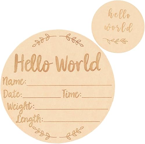 Atopxing Letrero de anuncio de madera para bebé, letrero de 5.9 pulgadas con texto en inglés "Hello World", letrero de anuncio de nacimiento de disponible en Yaxa Colombia