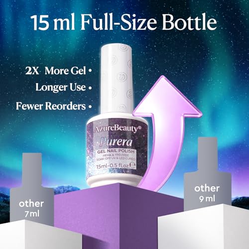 Image of AZUREBEAUTY 15ml HEMA Free Purera Cat Eye Gel Nail Polish Set with Magnet, 6 Colors Aurora Galaxy Shimmer Glitter Holographic Soak Off UV LED Nail Art for DIY at Home Manicure Salon Gift