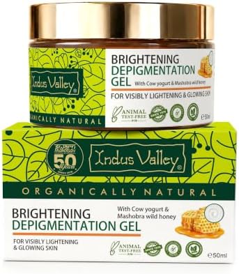 INDUS VALLEY Brightening Depigmentation Gel with Cow's Milk, Yogurt & Honey | Organic & Natural | Helps Brighten & Even Skin Tone | Suitable for All Skin Types | 50ml