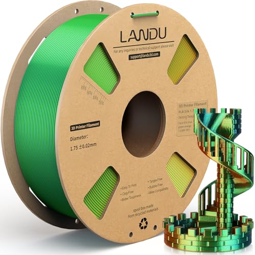 Image of LANDU Silk Tri-Color PLA Filament 1.75mm 1Kg, Triple Color Silk PLA Filament, Silk Rainbow PLA Filament, Neatly Wound 3D Printer Filament, 3 In 1 Multi Color Filament + /-0.02mm, Silk Blue Green Orange
