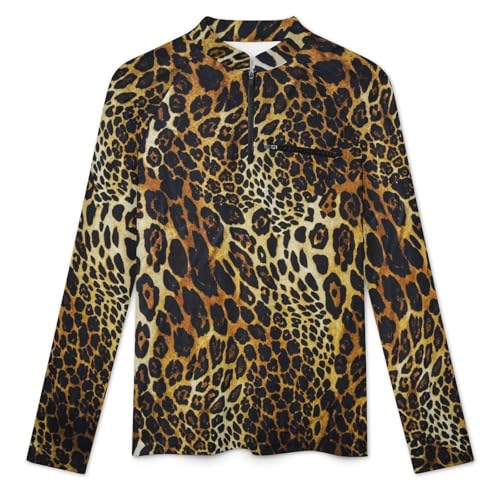 Leopard Skin Men's Rash Guard Long Sleeves Quick Dry Fishing Workout Shirts with Zipper3