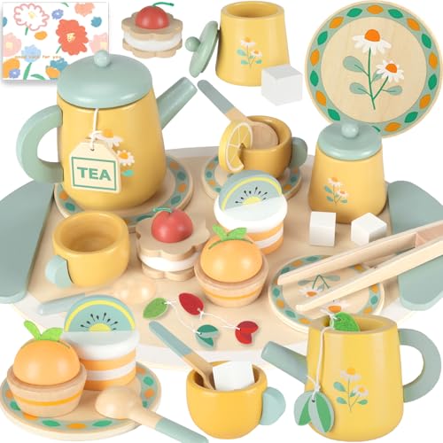 UCAMP Juguete de té Niñas,Juegos de Té Infantiles 23pcs Juego de té para Niños,Juego de Té Infantil Juguete con Tetera Postre Juegos de Simulación de Cocina,Juego de té Juguete con Postre