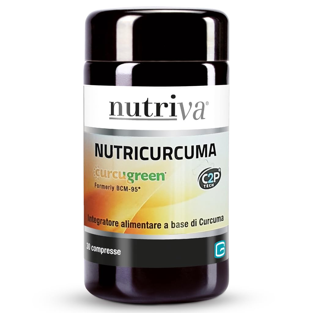 NUTRIVA Nutricurcuma, Integratore Alimentare a Base di Di Curcuma Brevettata Curcugreen, 475mg di Curcuminoidi per Compressa, Adatto Ai Vegani, 30 Compresse