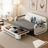 LineCrispton Double Sofa Bed with Storage - 2-Seater Pull Out Sofa Bed Settee for Living Room & Bedroom, Grey Convertible Sleeper Couch for Adults (Width: 128cm)