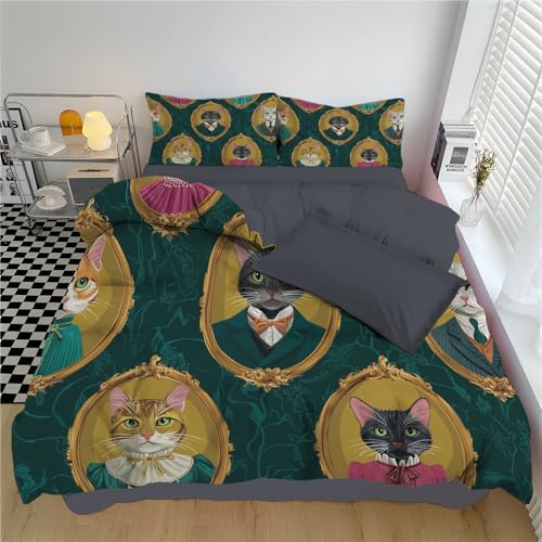 Funda Nórdica Cama 135/150 Estampado Gato Victoriano Funda Nordica 220 X 240 Cm, Retratos Animales Juego De Cama con Fundas Nórdica Microfibra Suave con Cremallera 2 Fundas De Almohada 50X75 Cm