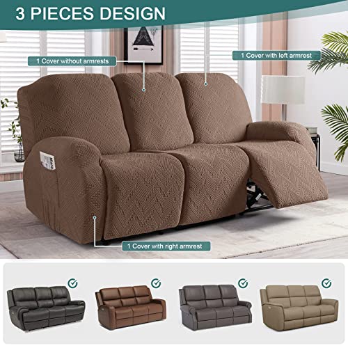 Image of Ruaozz Recliner Sofa Covers Recliner Chair Covers Couch Covers for Reclining Couches with Pockets Washable Furniture Protector with Elastic Bottom (3 Seater, Brown)