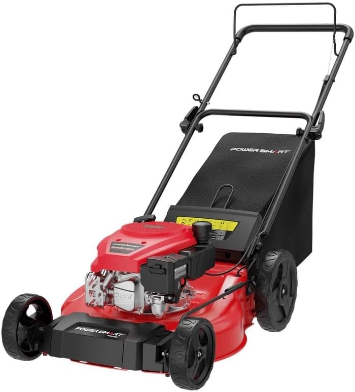 Image of PowerSmart Gas Lawn Mower, 21-Inch Push Mower with 140cc OHV Engine, Steel Deck, 3-in-1 Bag /Mulch /Rear Discharge, 6 Height Positions, 10 inch Rear Wheels