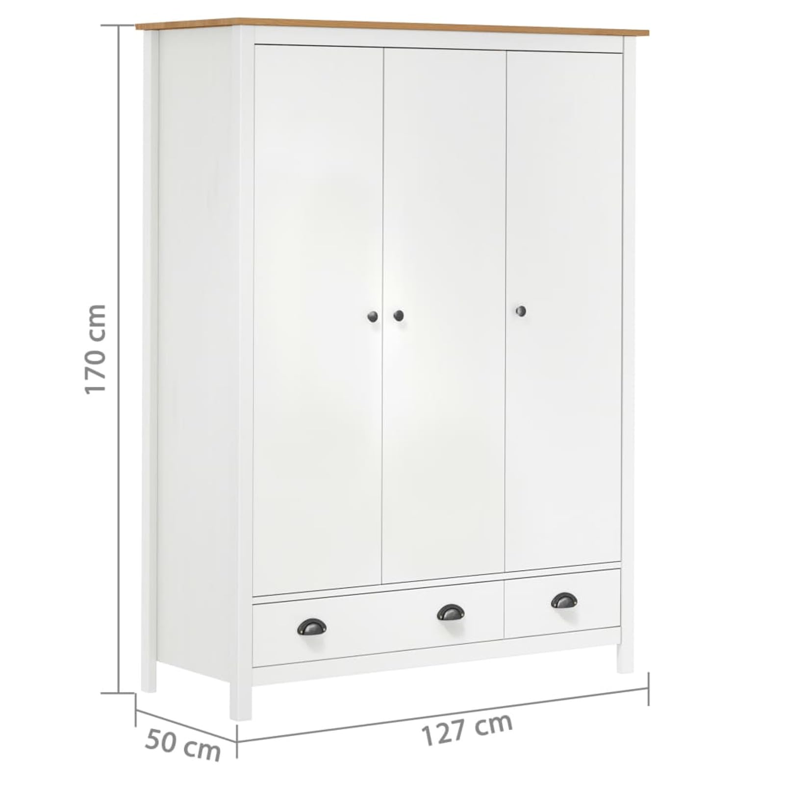 Homgoday 3-türiger Kleiderschrank Hill Weiß 127x50x170cm Kiefer Massivholz Kleiderschrank Kleideraufbewahrung Schränke für Schlafzimmermöbel Möbel