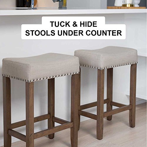 Nathan James Hylie Nailhead Wood Pub-Height Kitchen Counter Bar Stool 24", Beige/Light Brown #TOP3