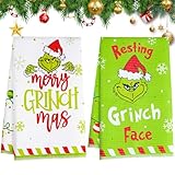 HGRGHH Weihnachten Küchentücher, 2PCS Lustigen Urlaub Geschirrtücher 60x40cm, Grin-ch Bad Handtücher Geschirrtuch Weihnachten für Tischdeko Weihnachten, Home Decorations, Cute Xmas Geschenke (B)
