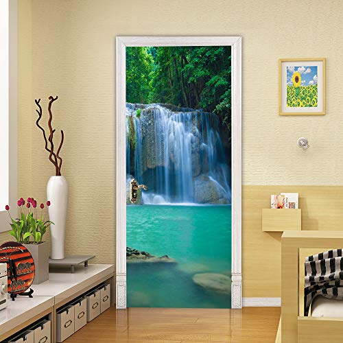 Sticker mural porte 3D cascade vinyle trompe l'oeil 73x205cm