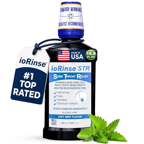ioRinse STR (Sore Throat Relief) Professional Strength Gargle. Instantly soothes inflamed throats. ioRinse is recommended by thousands of healthcare professionals because it simply works better. 16 oz