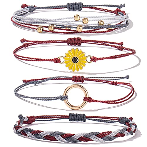 Image of Stackable Sunflower String Bracelets Cute Boho Braided Summer Beach Jewelry