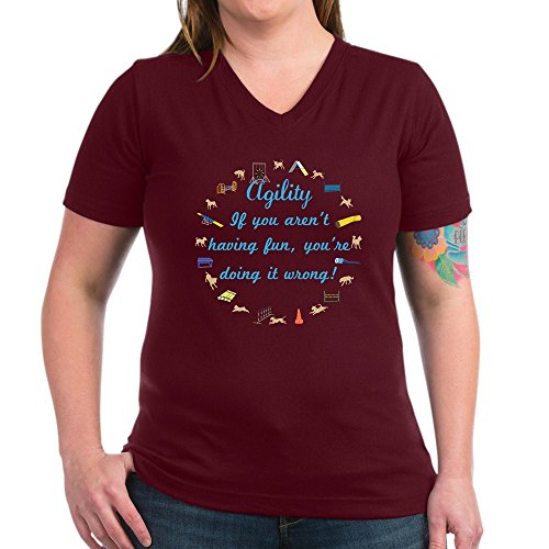 CafePress Dog Agility Fun Women's V Neck Dark T Shirt Womens Cotton V-Neck T-Shirt