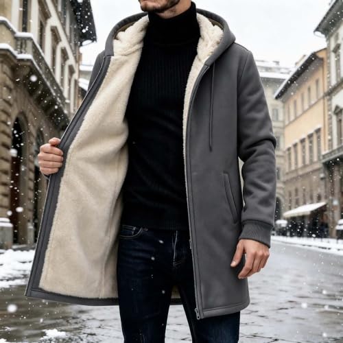 Mens Full Zip Up Hoodie Fleece-lined Casual Mid-length Winter Sweatshirts - image 3