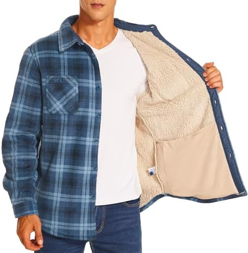 HODOSPORTS Mens Flannel Shirts Jacket Fleece Sherpa Lined Heavywe...