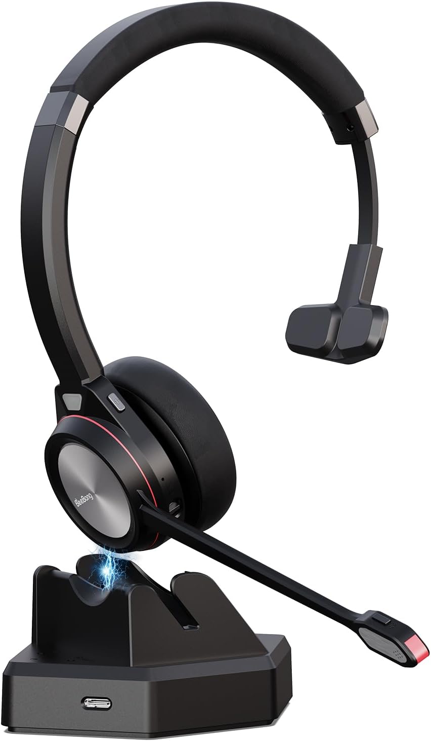 Bluetooth Headset with Microphone & Mute Button, 30 Hrs Working Time, Mono Noise Cancelling for PC Laptop Teams Zooms Work Business Meeting