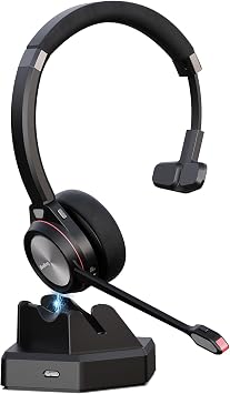 Bluetooth Headset with Microphone & Mute Button, 30 Hrs Working Time, Mono Noise Cancelling for PC Laptop Teams Zooms Work Business Meeting