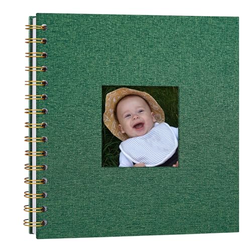 Scrapbook Linen Photo Album Memory Book 20.5 x 20.5 cm with Hard Cover White Pages Guest Baby Book for Wedding Travel Christmas (20 Sheets / 40 Pages, Dark Green)