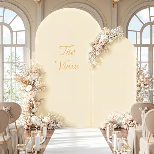 Image of 7.2FT 6FT Arch Backdrop Cover for Party, Set of 2 Stretchy Spandex Fitted Arch Stand Cover for Baby Shower, Birthday Wedding Decor, Chiara Backdrop Cover with Double-Sided Design(Beige, Green)