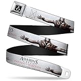 Buckle-Down Seatbelt Belt - ASSASSIN'S CREED II Ezio Hidden Blade Stretch Pose White/Grays/Black/Red - 1.5' Wide - 32-52 Inches in Length