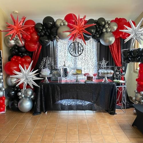 Image of TONIFUL 8 Pcs Explosion Star Balloons Red Silver Foil Balloon Party Decor | 22 Inch Large Mylar Star Balloon for Adults Birthday New Year Modern Wedding Bridal Shower Christmas Photo Booth Supplies